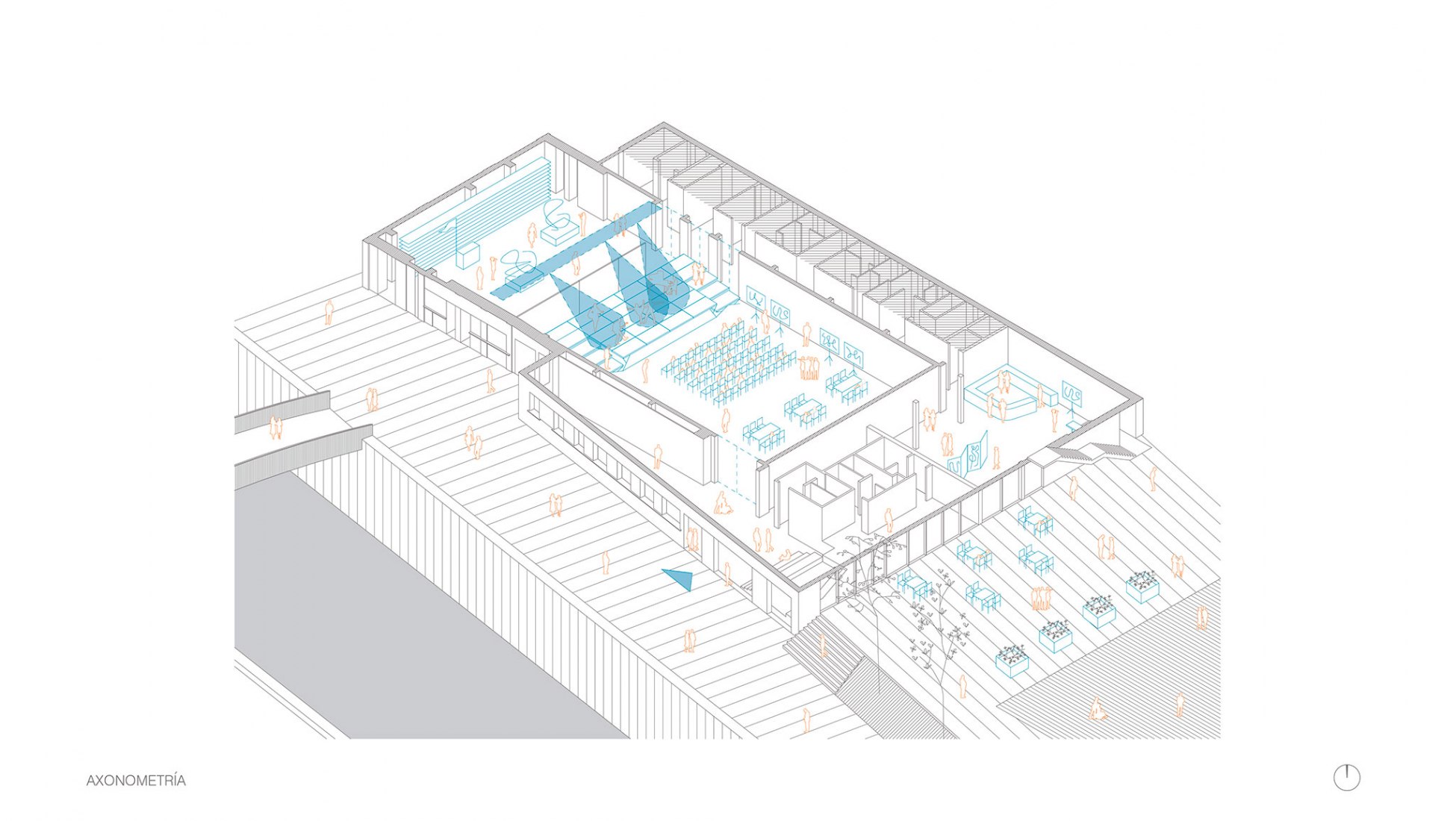 Axonometría. Fábrica Cultural Municipal por VAUMM.