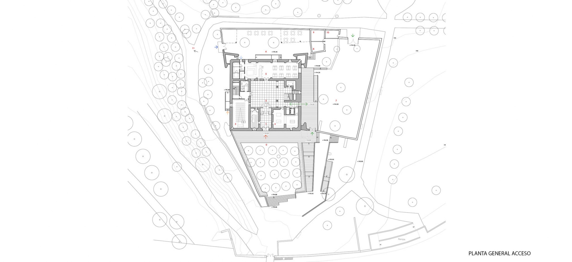Plano de situación-accesos. Rehabilitación integral del Castell Nou por Guillermo Vázquez Consuegra.