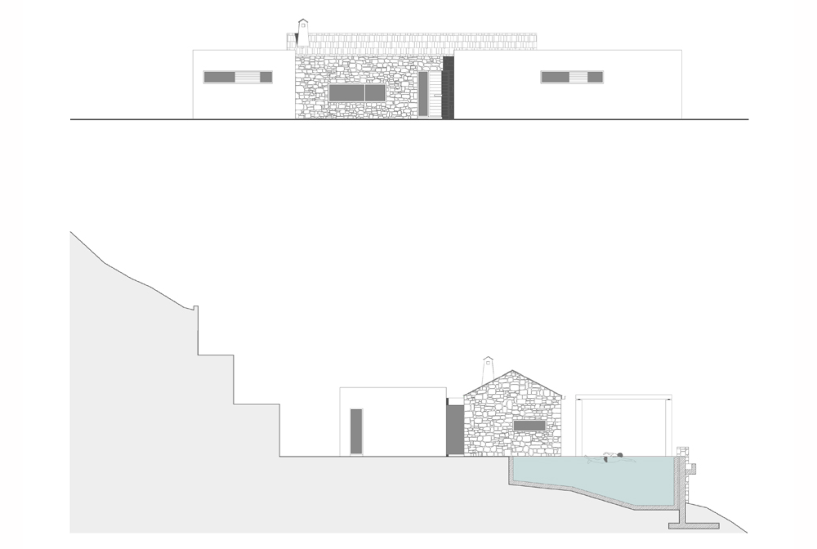 Elevations. Villa Melana by Valia Foufa and Panagiotis Papassotiriou.