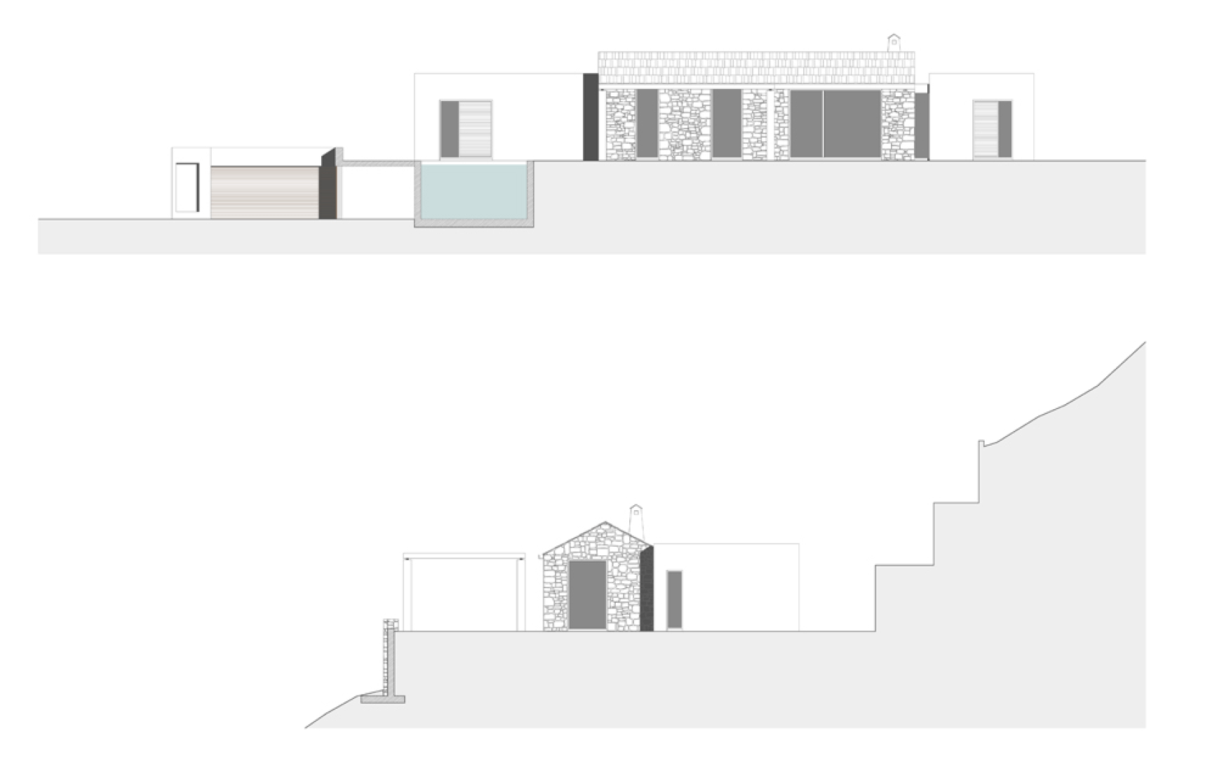 Elevations. Villa Melana by Valia Foufa and Panagiotis Papassotiriou.