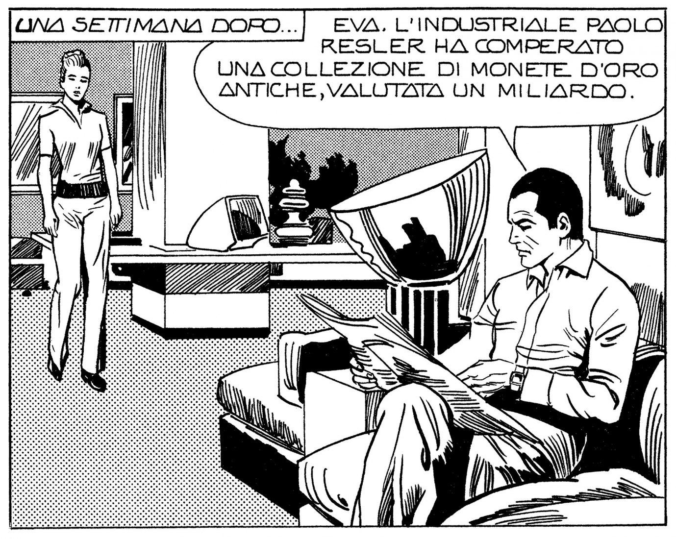 Angela y Luciana Giussani, Sergio Zaniboni y Saverio Micheloni, Diabolik (detalle), 1974 © Astorina srl.