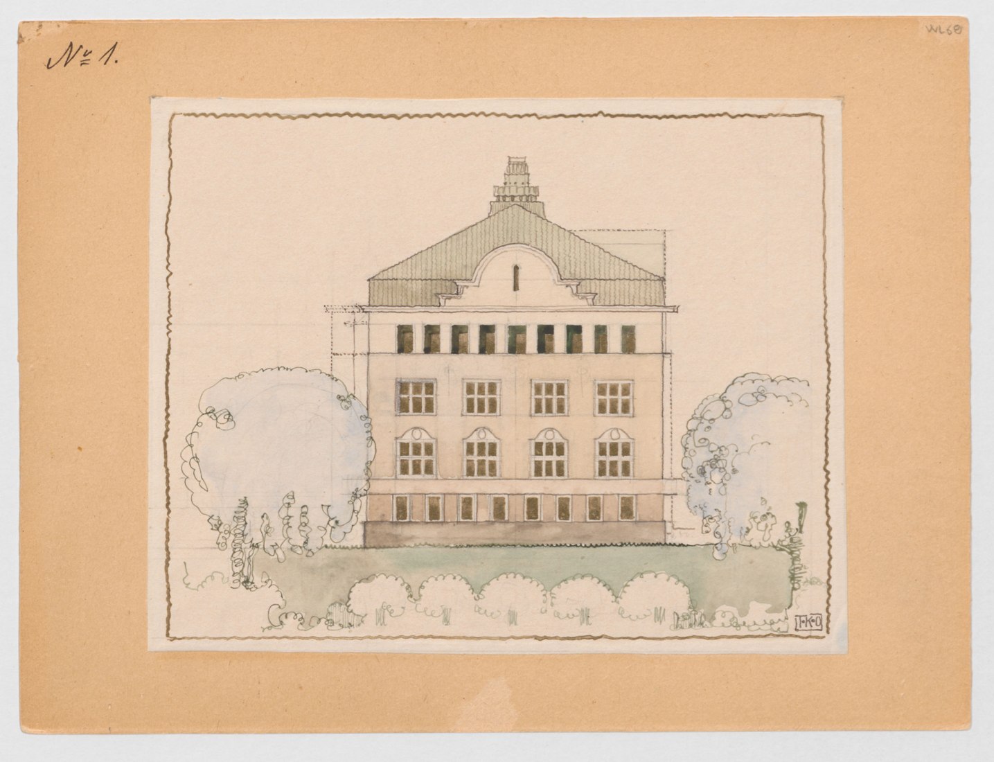 La propuesta de Wivi Lönn "TKO" en el concurso por invitación para la Escuela de Negocios de Tampere. La planta también muestra el esquema de Lönn para una futura ampliación. Imagen  cortesía del Museo de Arquitectura Finlandesa.