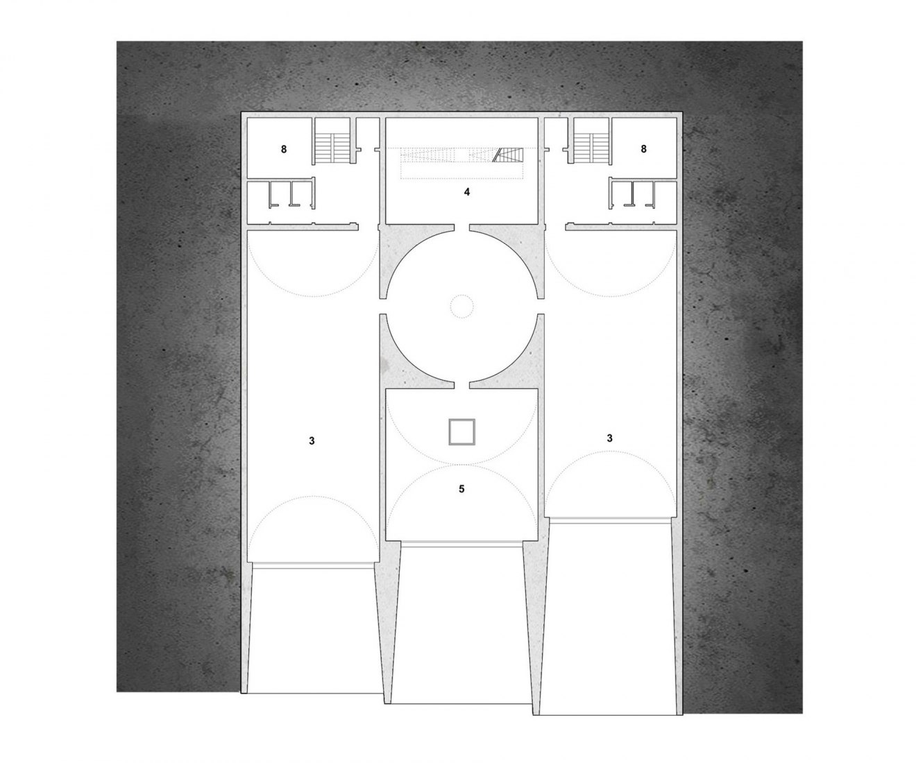 Planta nivel -8.80. Escuela de restauración Herculaneum por estudio 8 ½