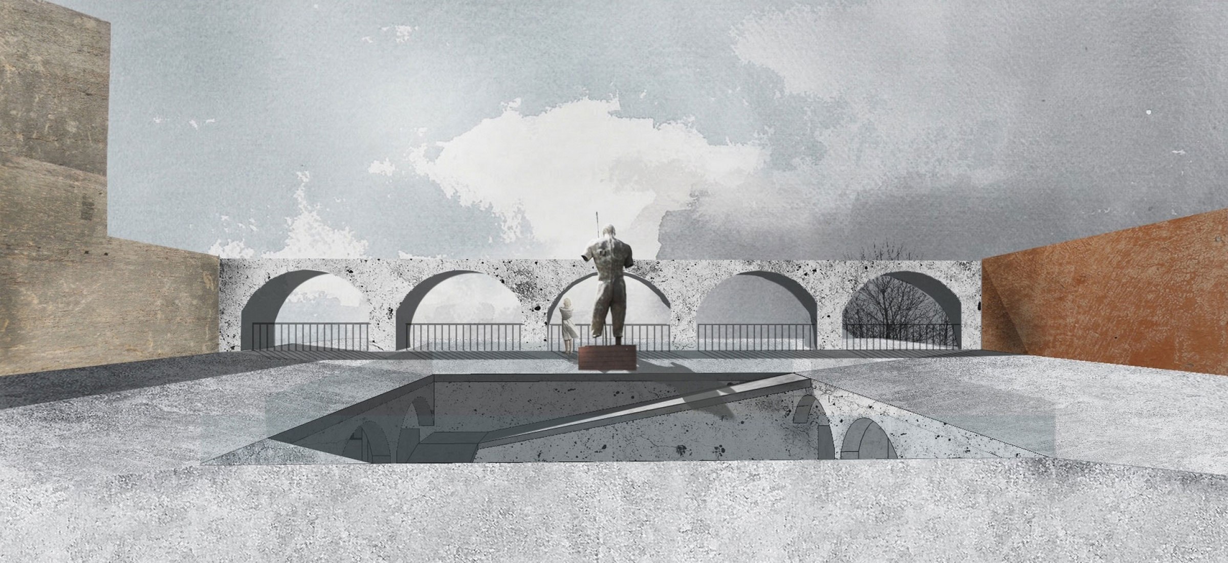 Visualización en perspectiva 01 externa. Escuela de restauración Herculaneum por estudio 8 ½