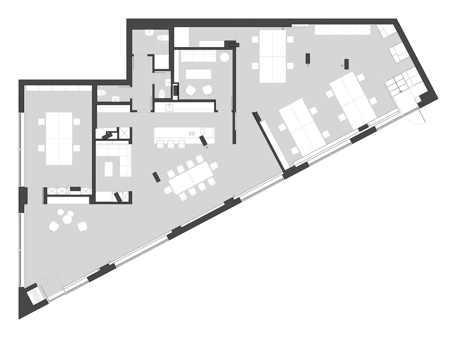 Ground floor plan with Creative Agency. Creative Agency Dalston-N16 by VOSS Architects.