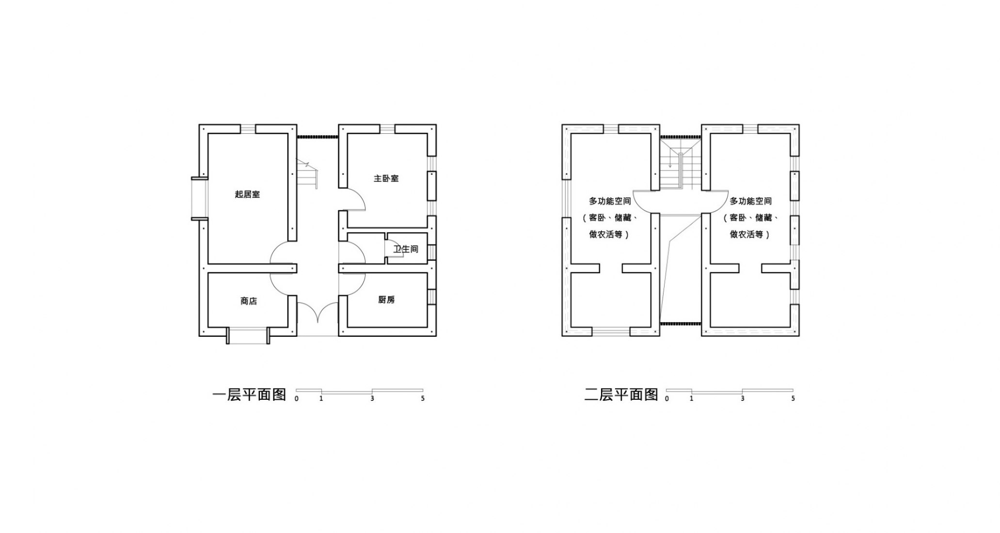 Ground floor and first plans. Post-Earthquake Reconstruction Project in Guangming Village by The Chinese University of Hong Kong & Kunming University of Science and Technology. Image Courtesy of World Architecture Festival