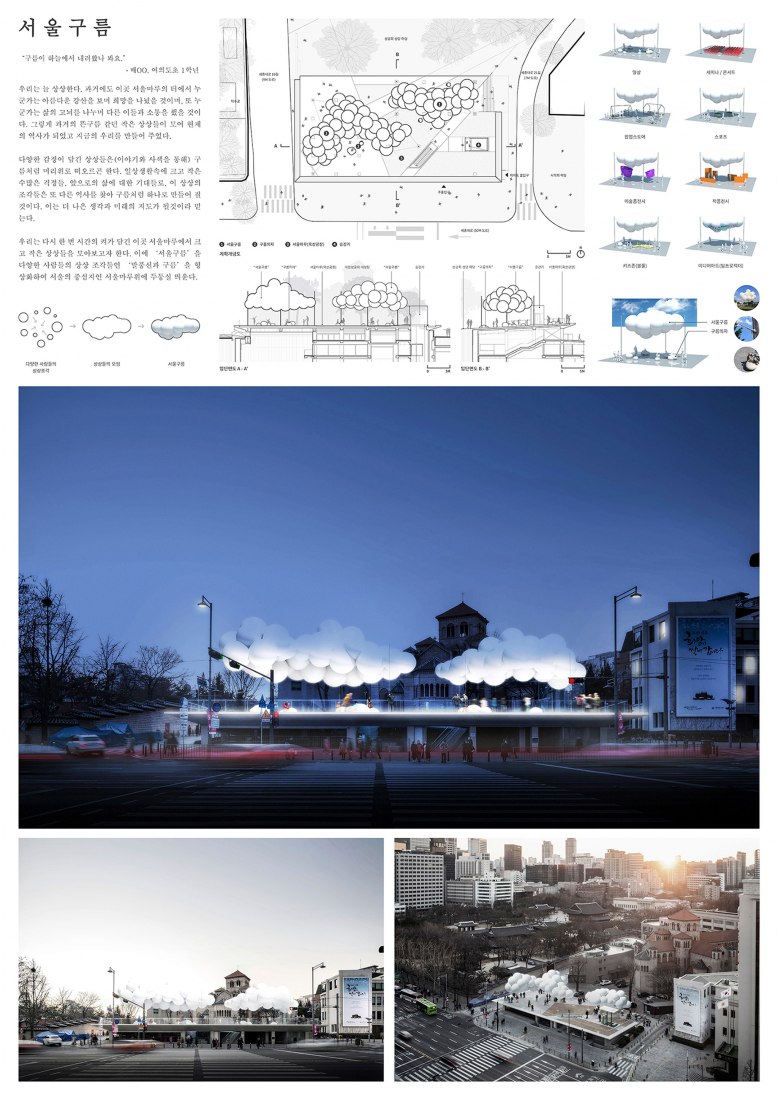 Panel. 3er Premio. [Urban Yards] "Tal vez las nubes cayeron del cielo". Concurso de diseño de Seúl, MARU 2019