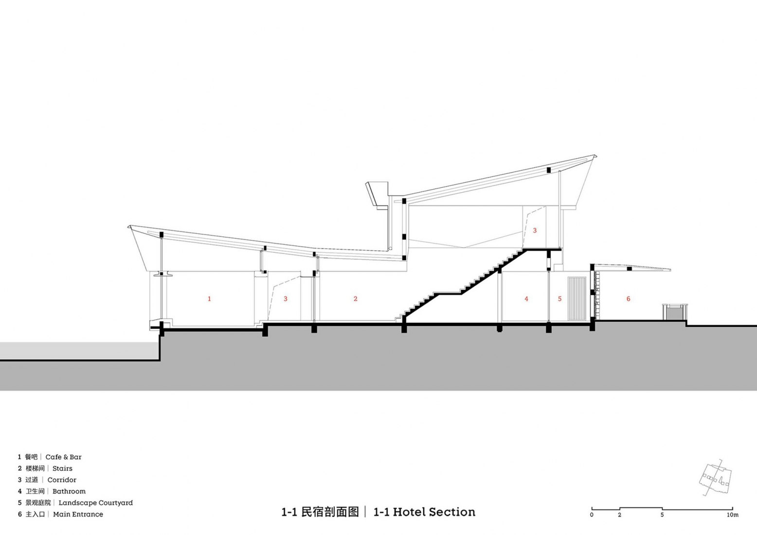 Sección. Hotel Boatyard por GOA y WJ STUDIO.