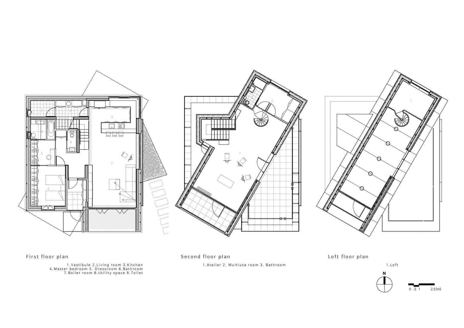 Plans. House [in white]. Courtesy of AEV Architectures