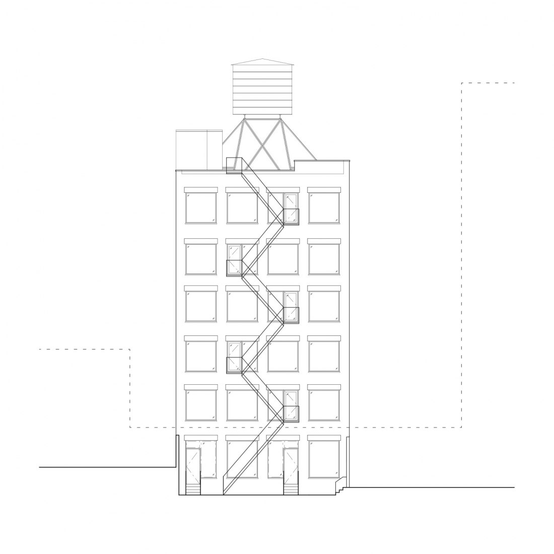 Back elevation. 77 Washington building by Worrell Yeung.