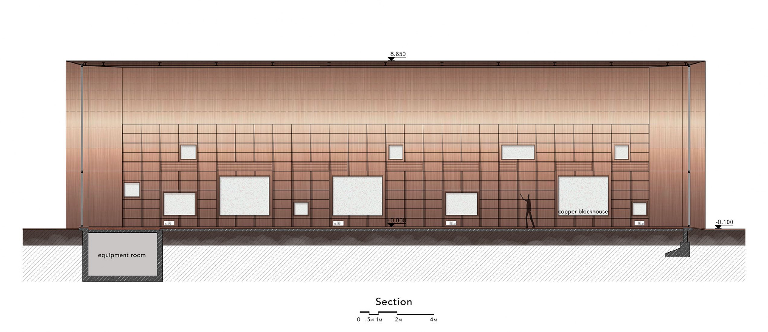 Sección. «Copper Blockhouse» por Wutopia Lab.