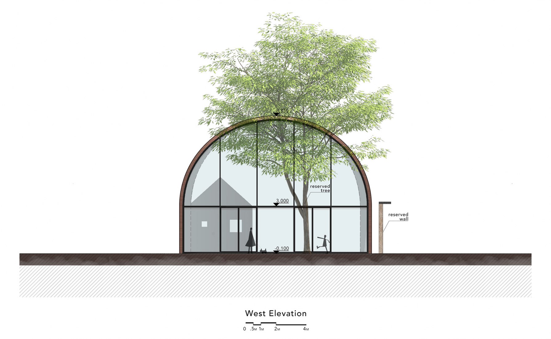 Elevation. «Copper Blockhouse» por Wutopia Lab.