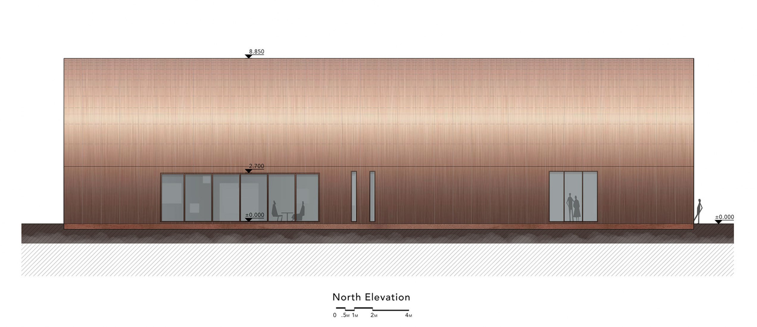 Elevation. «Copper Blockhouse» por Wutopia Lab.