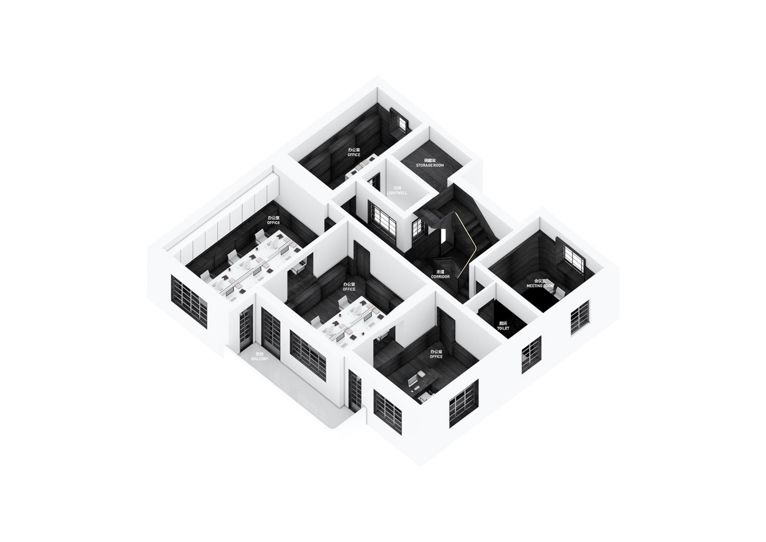Axonometric. Hypocam House by Wutopia Lab.