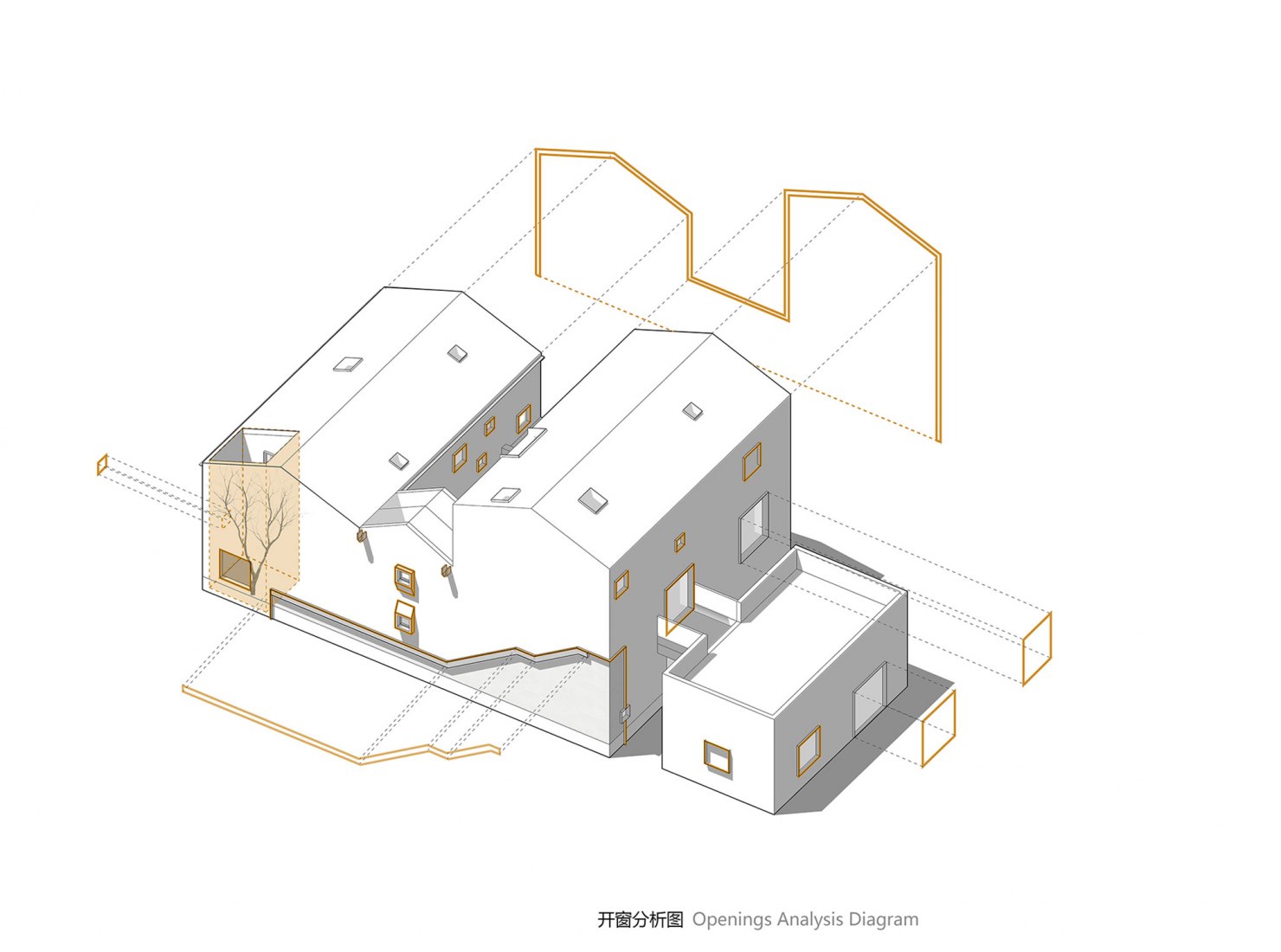 Diagrama de aperturas. The White Suzhou Section Homestay por Wutopia Lab.