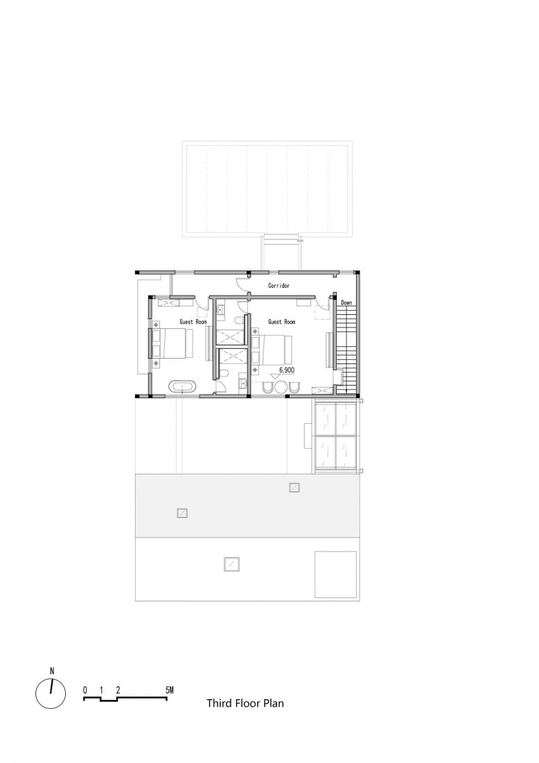 Plano de planta segunda. The White Suzhou Section Homestay por Wutopia Lab.