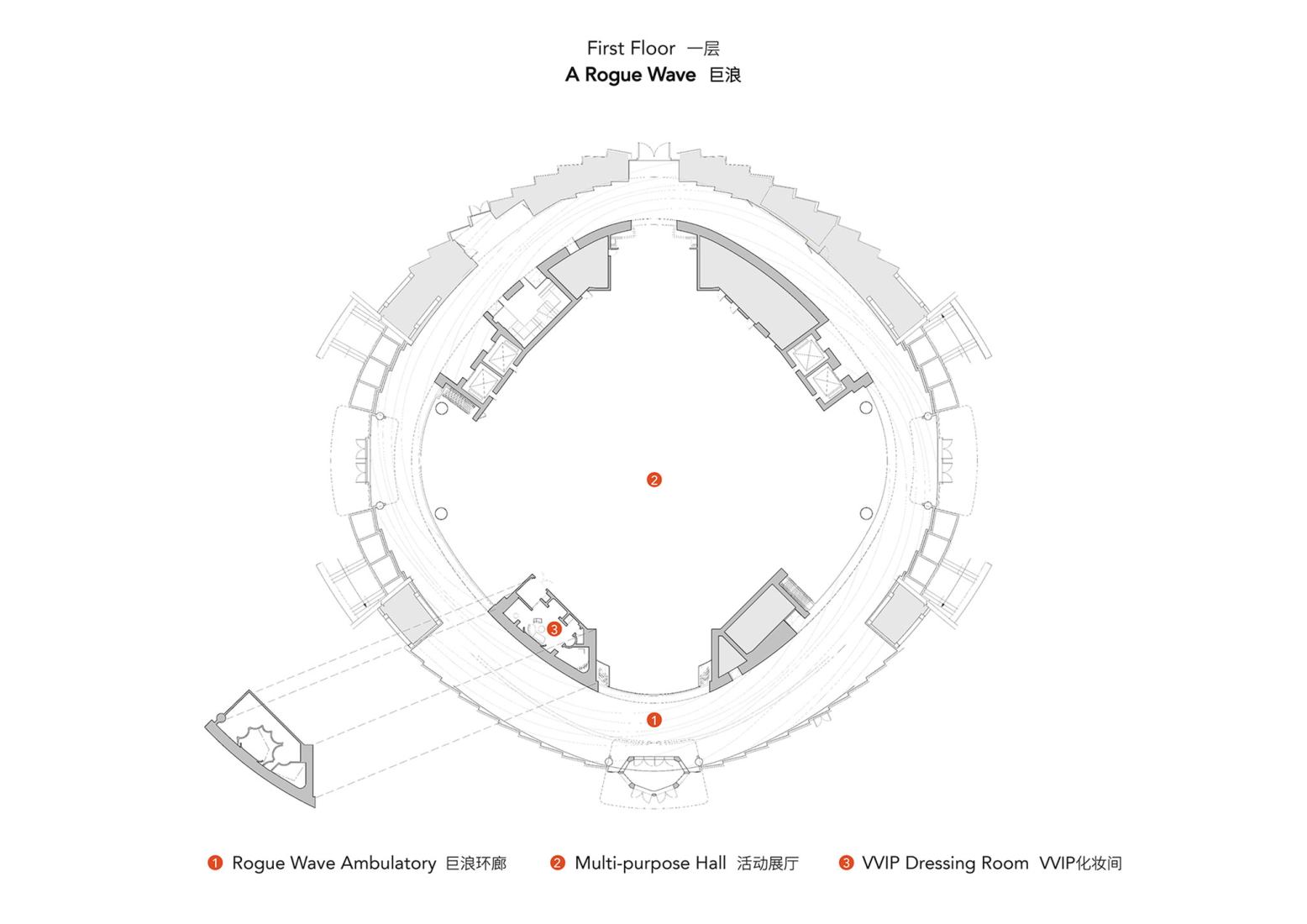 Plano de planta primera. West Bund Orbit por Wutopia Lab.