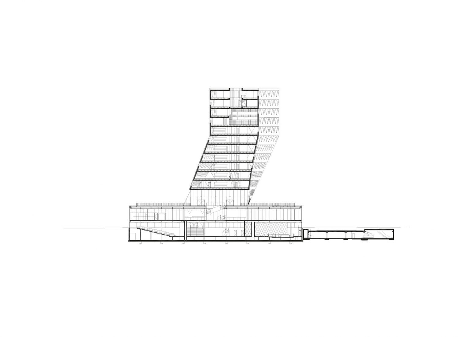Cross section. Headquarters of the Province of Antwerp by Xaveer De Geyter Architects.