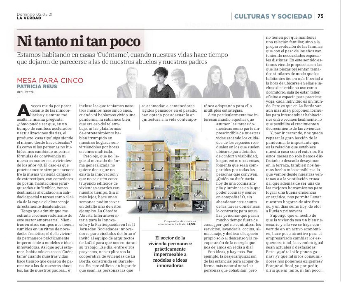 Mesa para cinco - Artículos de reflexión urbana en el periódico La Verdad de Patricia Reus Martínez (España).