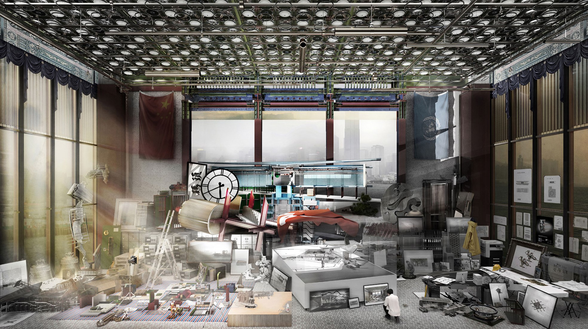Yat Chi Tse, Perspective of various designs for Hong Kong Palace Museum as if they were models in a site office. Highly commended