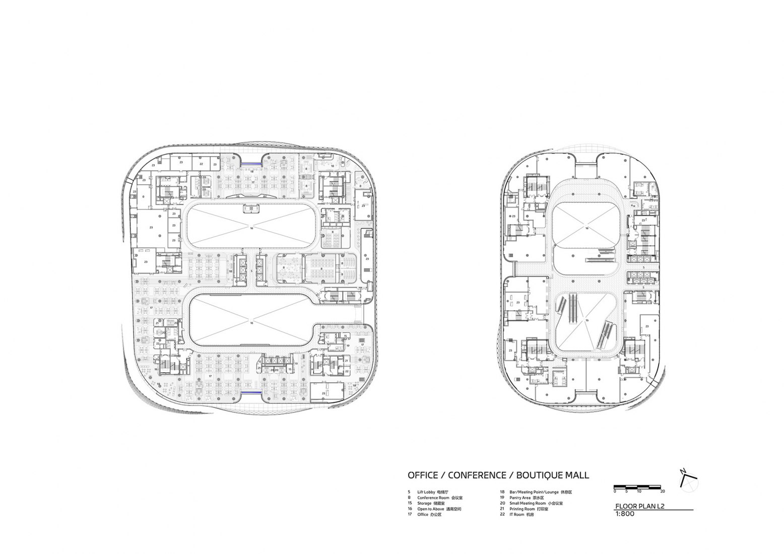 Second floor plan. Infinitus Plaza by Zaha Hadid Architects.