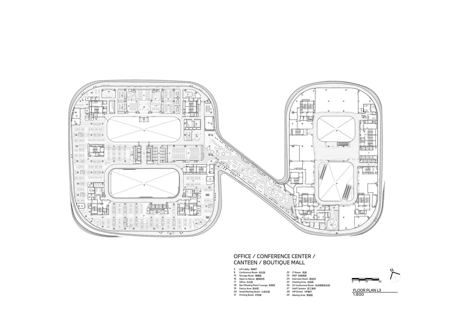 Third floor plan. Infinitus Plaza by Zaha Hadid Architects.