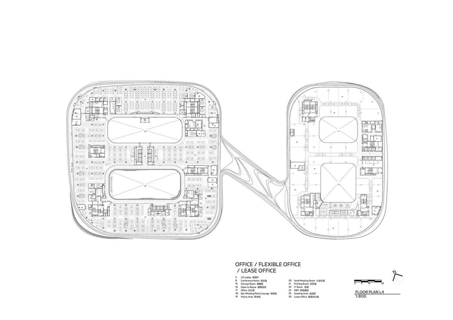 Fourth floor plan. Infinitus Plaza by Zaha Hadid Architects.