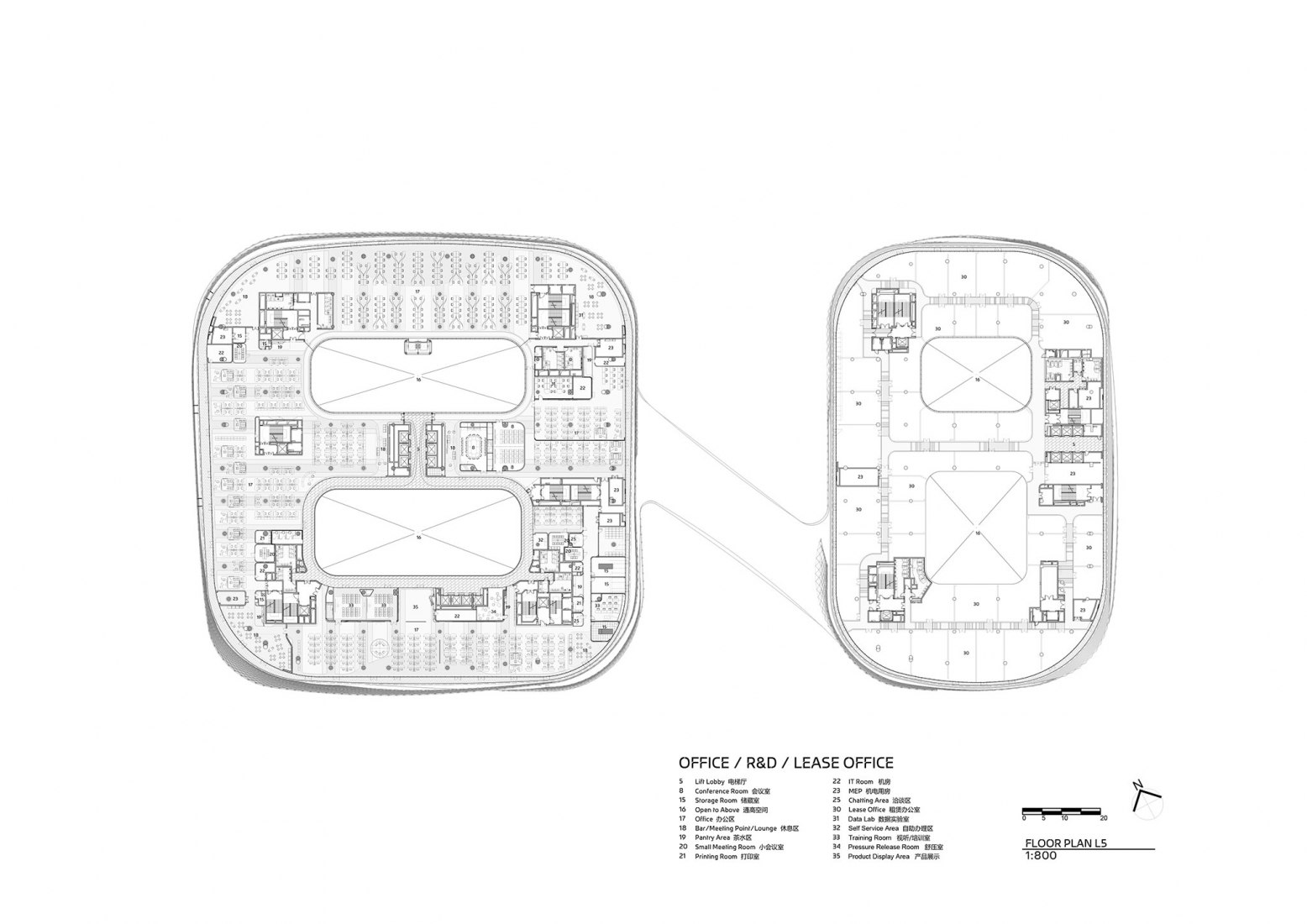 Fifth floor plan. Infinitus Plaza by Zaha Hadid Architects.