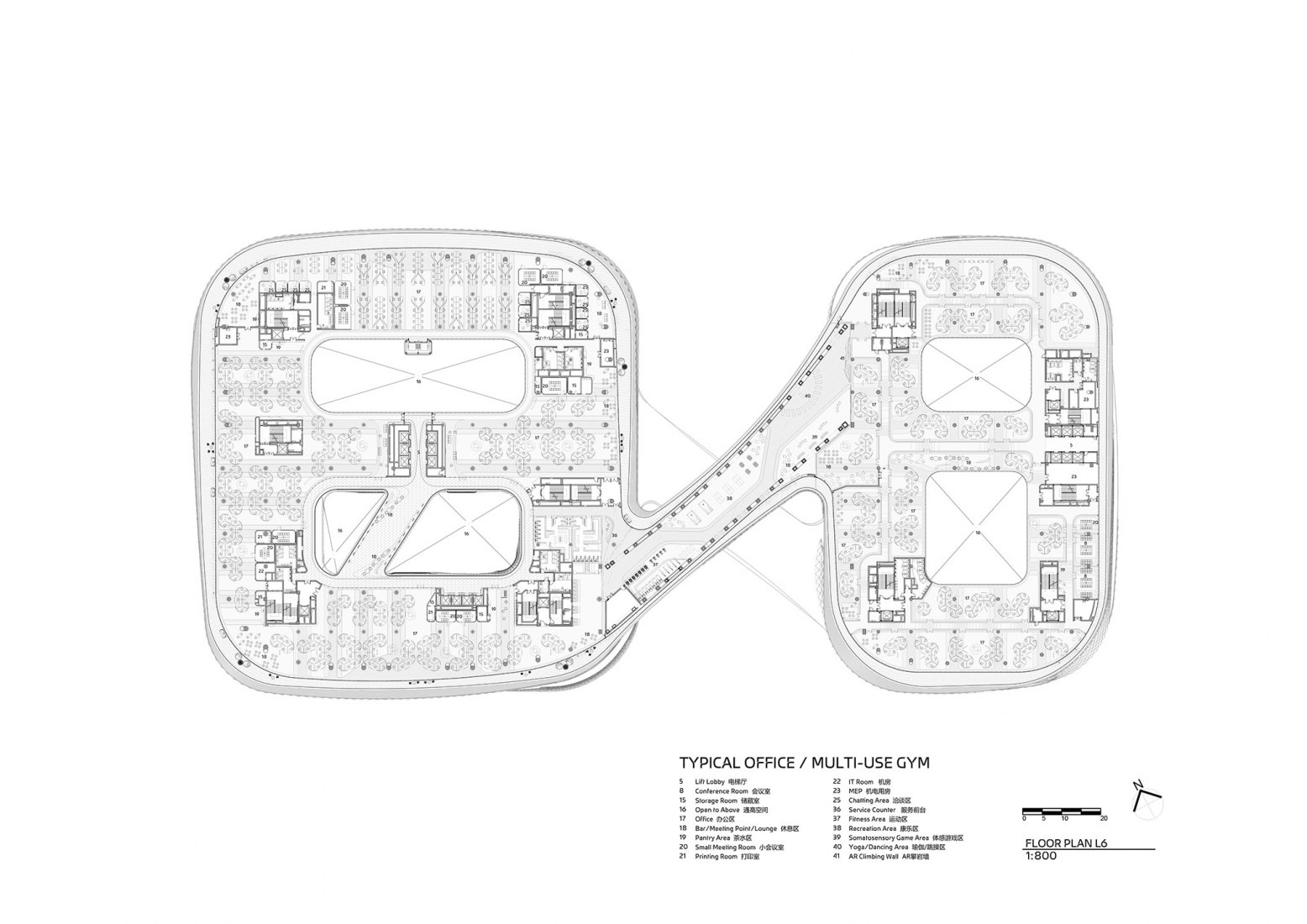 Sixth floor plan. Infinitus Plaza by Zaha Hadid Architects.