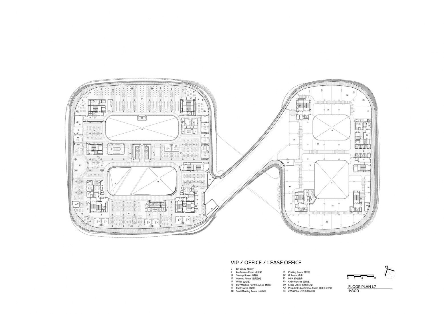 Seventh floor plan. Infinitus Plaza by Zaha Hadid Architects.