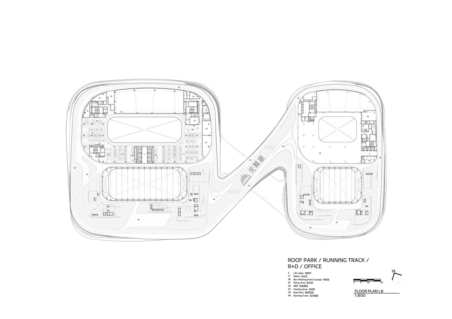 Eigth floor plan. Infinitus Plaza by Zaha Hadid Architects.