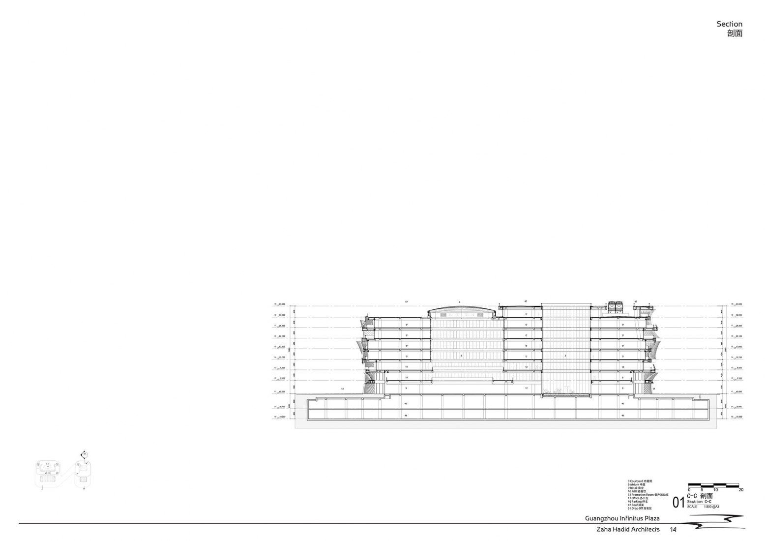Sections. Infinitus Plaza by Zaha Hadid Architects.