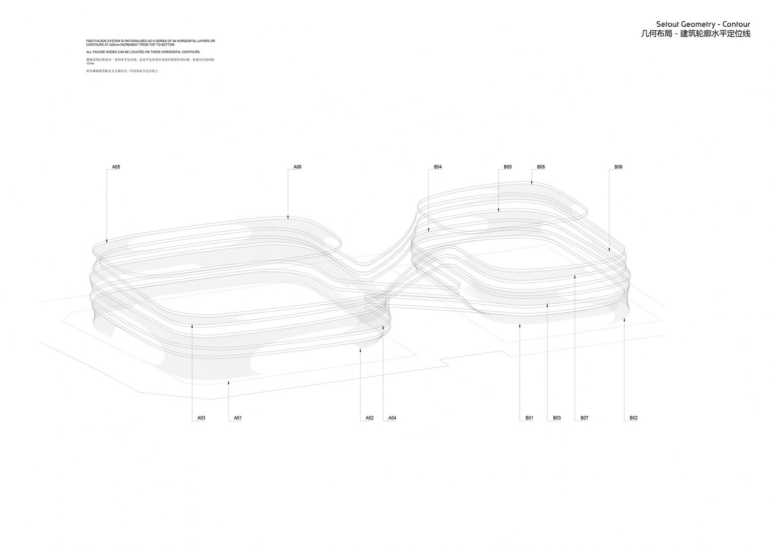 Setout Geometry. Contour. Infinitus Plaza by Zaha Hadid Architects.