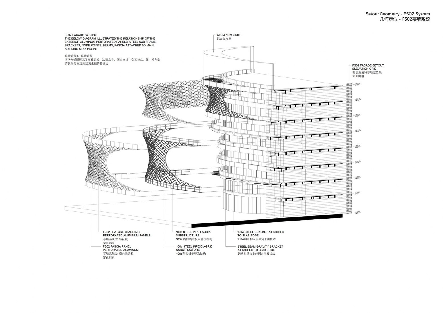 Setout Geometry. FS02 System. Infinitus Plaza by Zaha Hadid Architects.