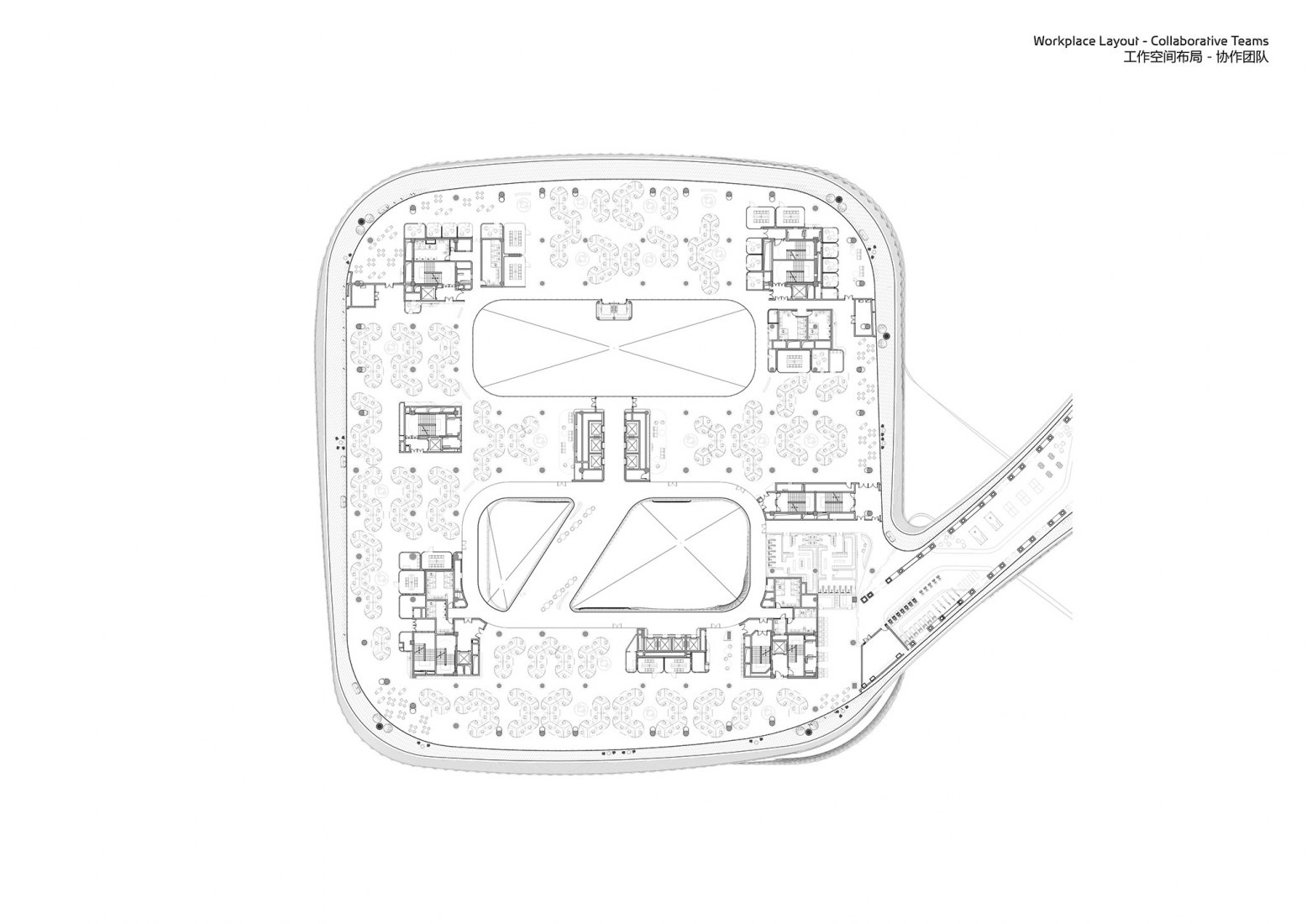 Workplace Layout. Collaborative Teams. Infinitus Plaza by Zaha Hadid Architects.