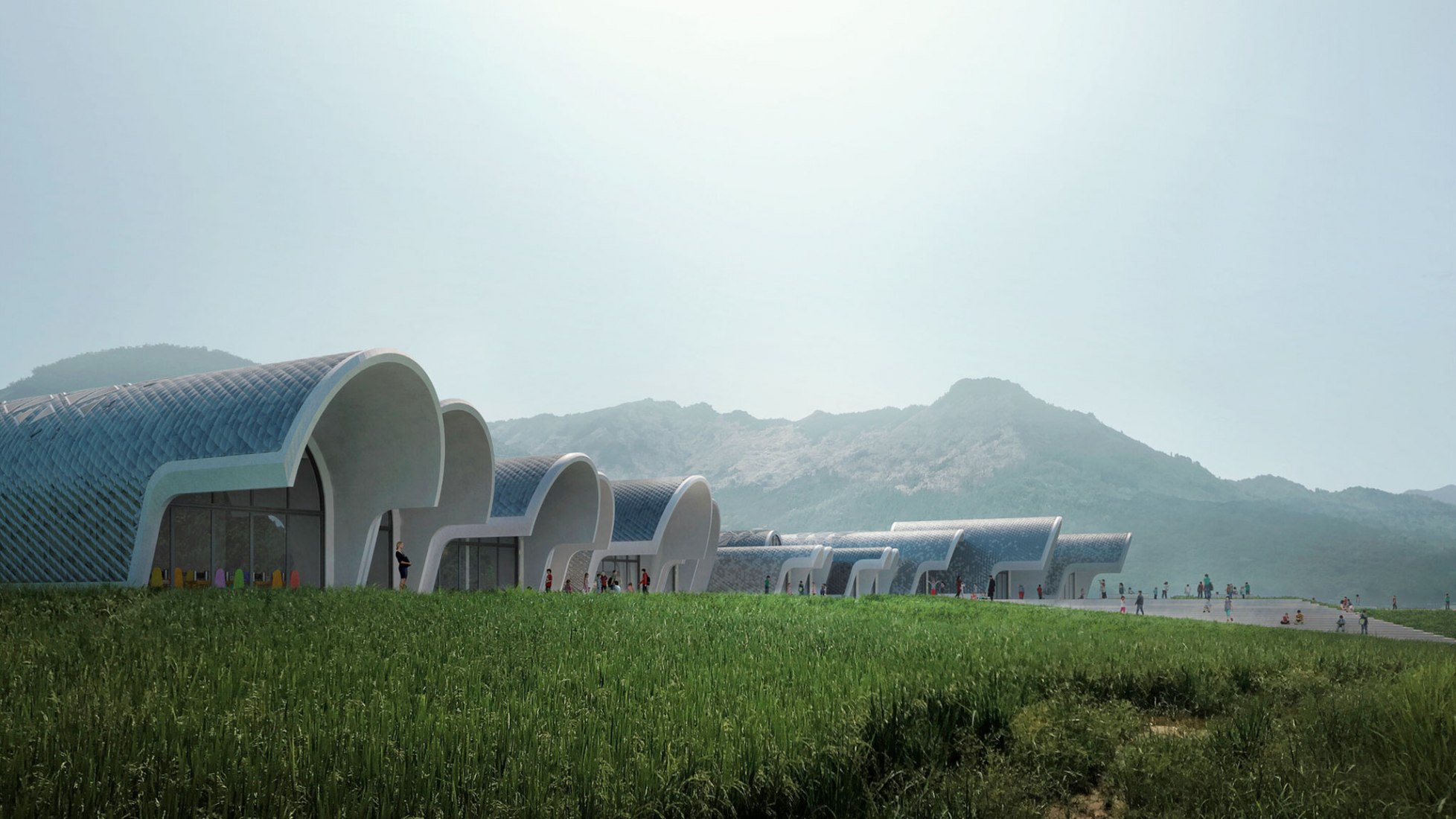 Exterior. Parabolic-Vaulted School Campus by Zaha Hadid Architects. Image by VA. Image courtesy of ZHA