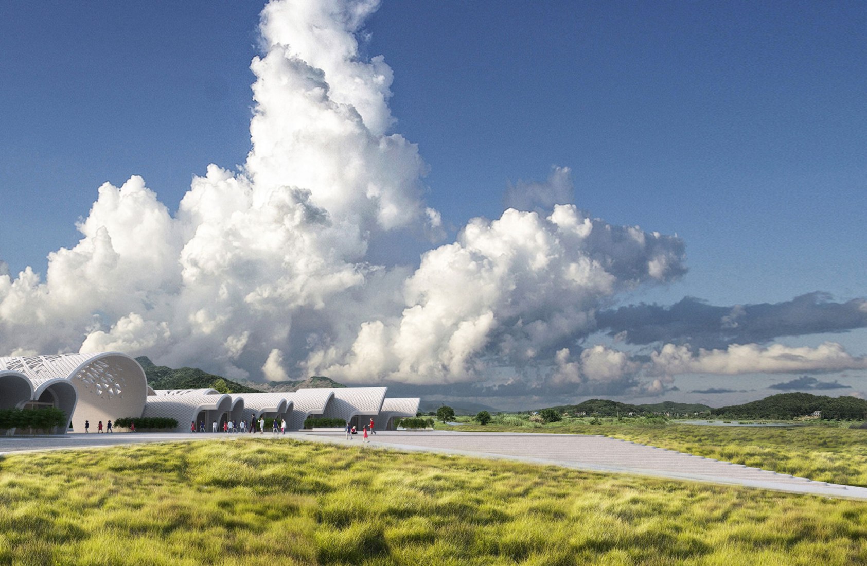 Exterior. Parabolic-Vaulted School Campus by Zaha Hadid Architects. Image courtesy of ZHA