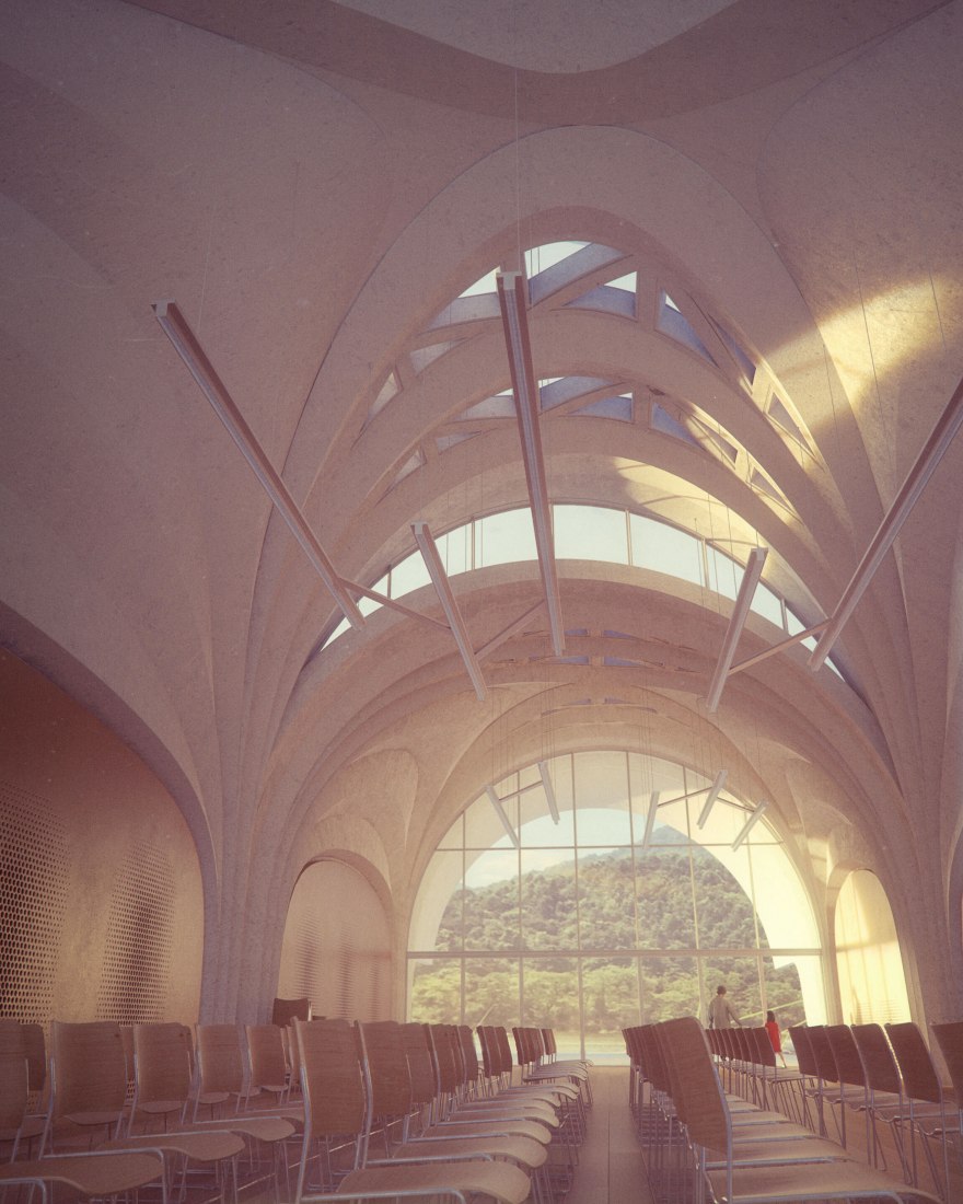 Main Hall. Parabolic-Vaulted School Campus by Zaha Hadid Architects. Image courtesy of ZHA
