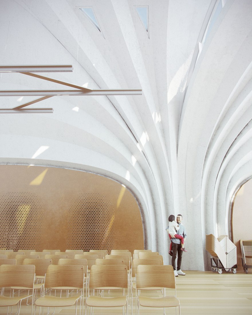 Main Hall. Parabolic-Vaulted School Campus by Zaha Hadid Architects. Image courtesy of ZHA