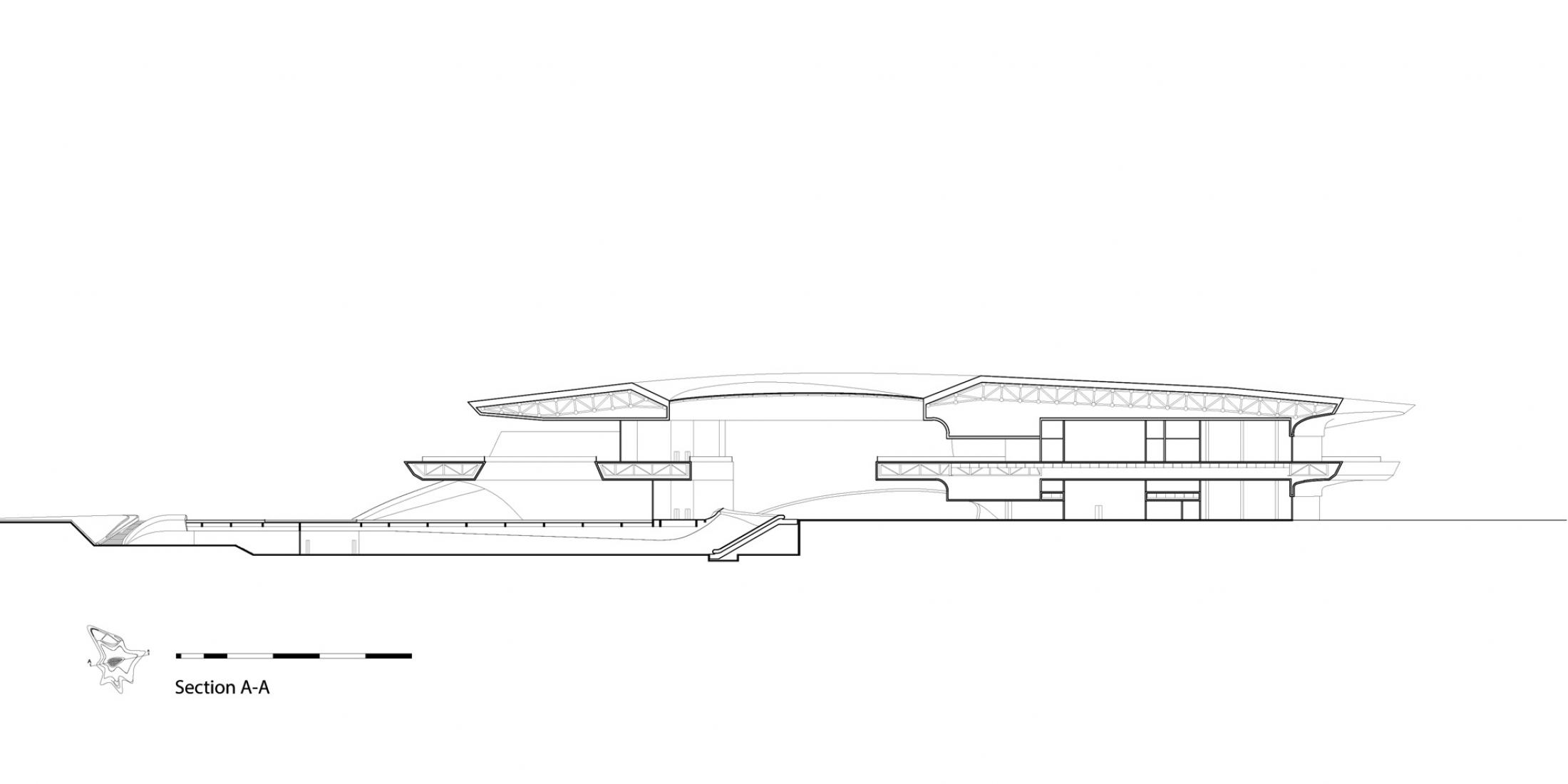 Sección A. Museo de ciencia ficción Chengdu por Zaha Hadid Architects.