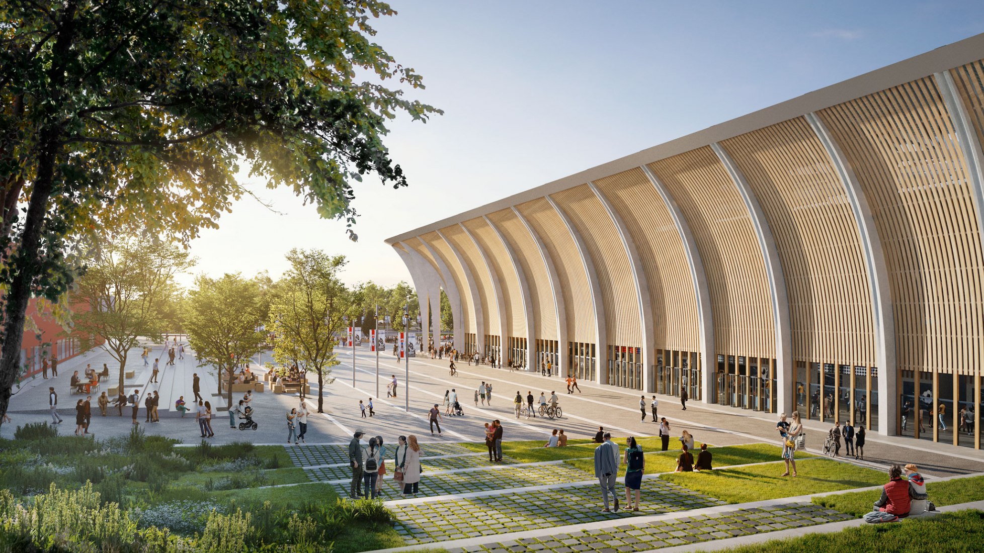 Estadio Aarhus por Zaha Hadid Architects. Visualización por Negativ