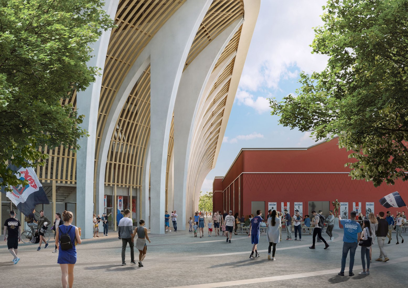 Estadio Aarhus por Zaha Hadid Architects. Visualización por Negativ