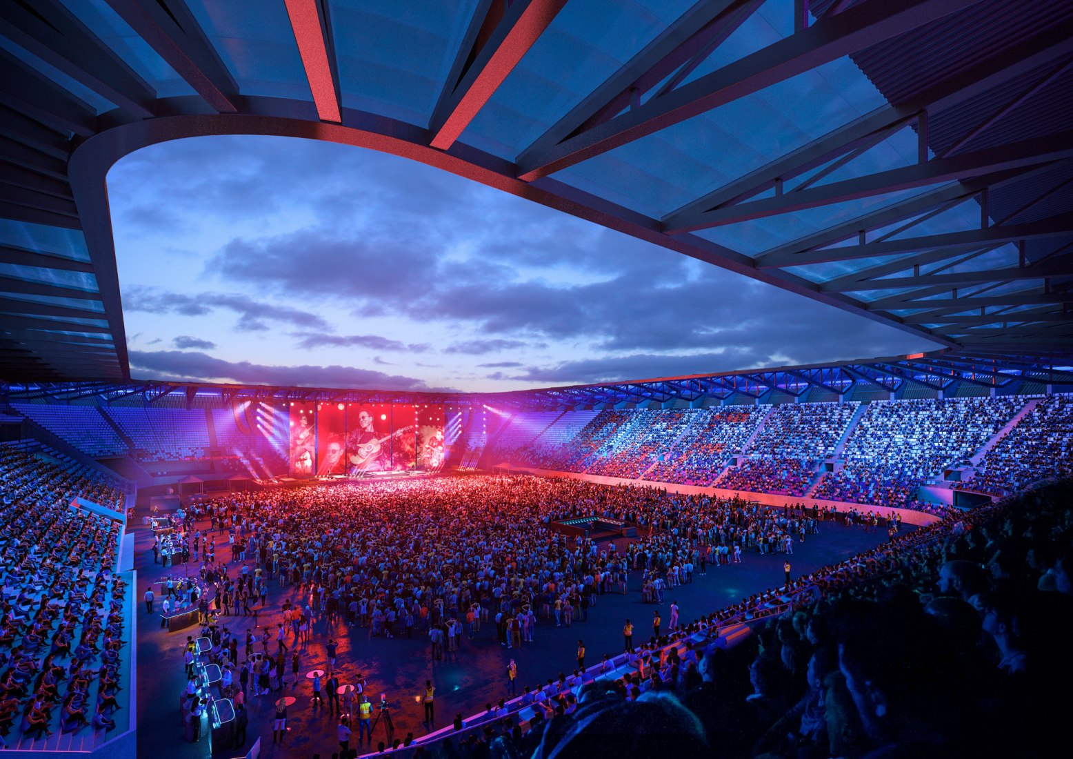 Estadio Aarhus por Zaha Hadid Architects. Visualización por Negativ