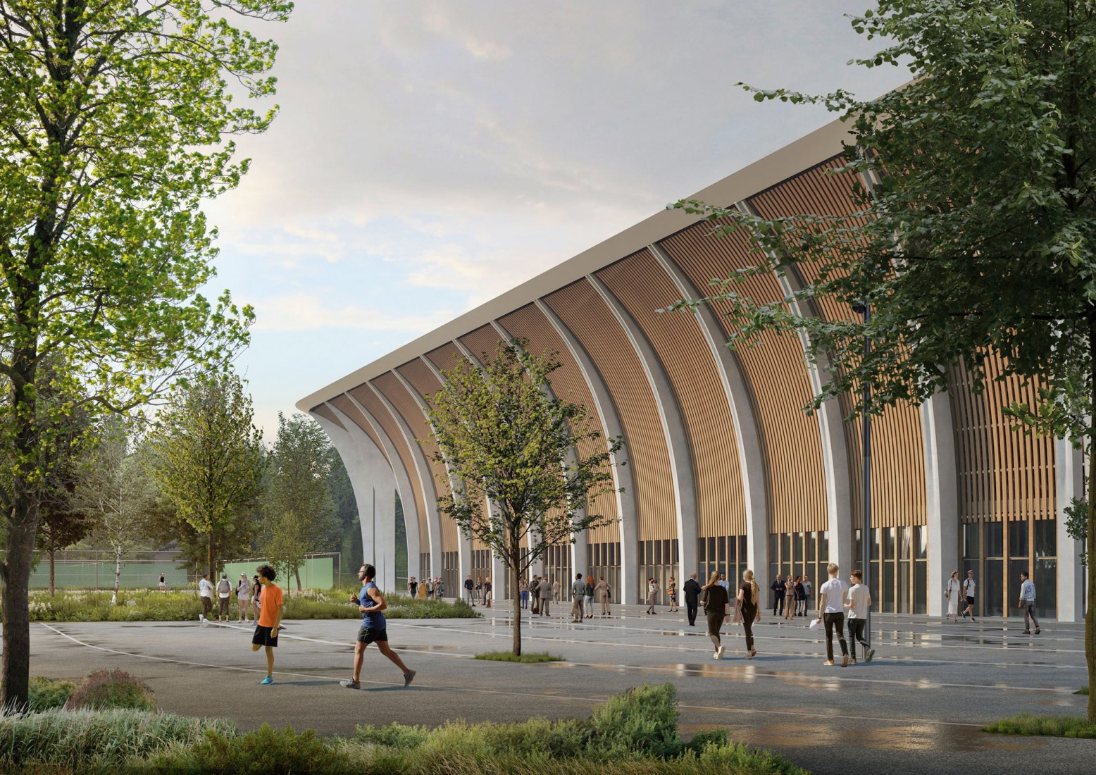 Estadio Aarhus por Zaha Hadid Architects. Visualización por Negativ
