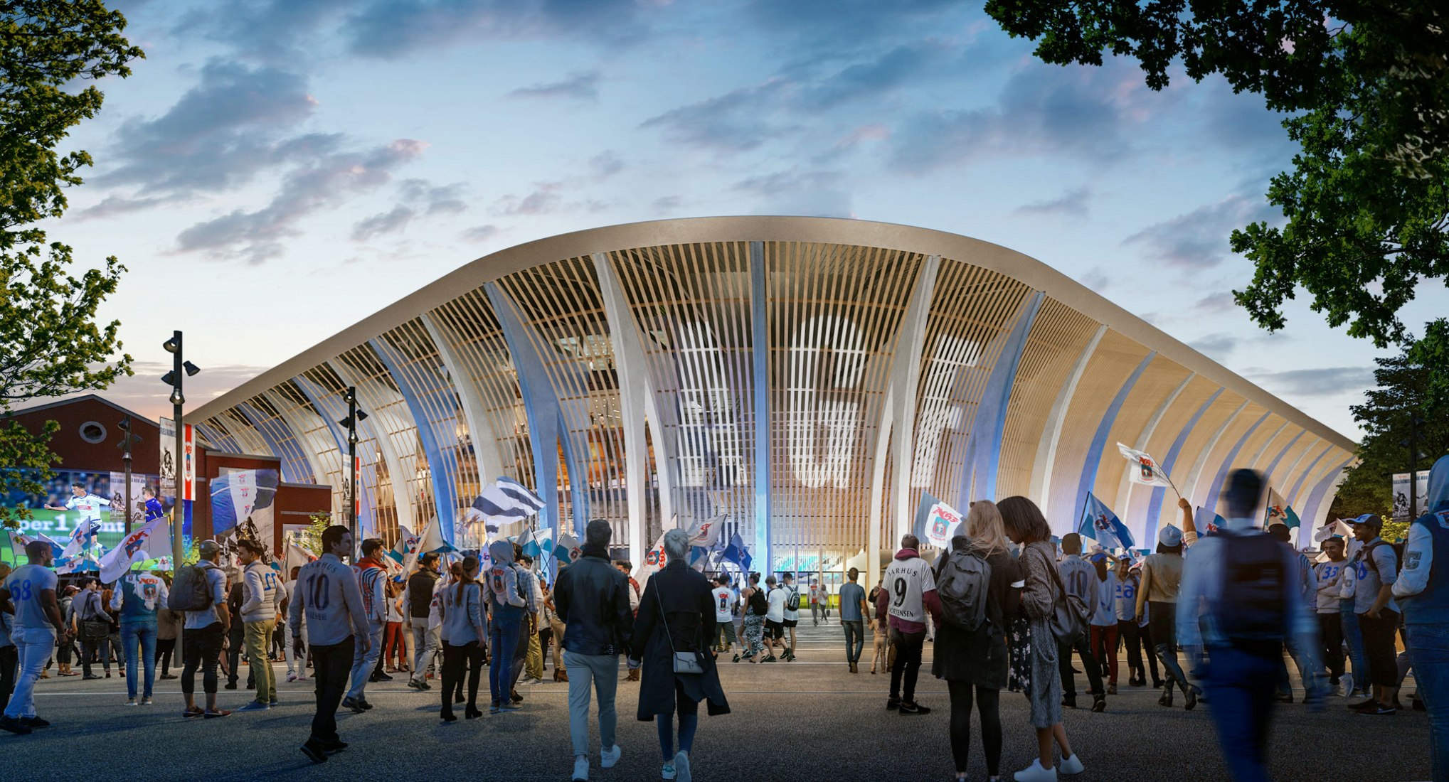 Estadio Aarhus por Zaha Hadid Architects. Visualización por Negativ