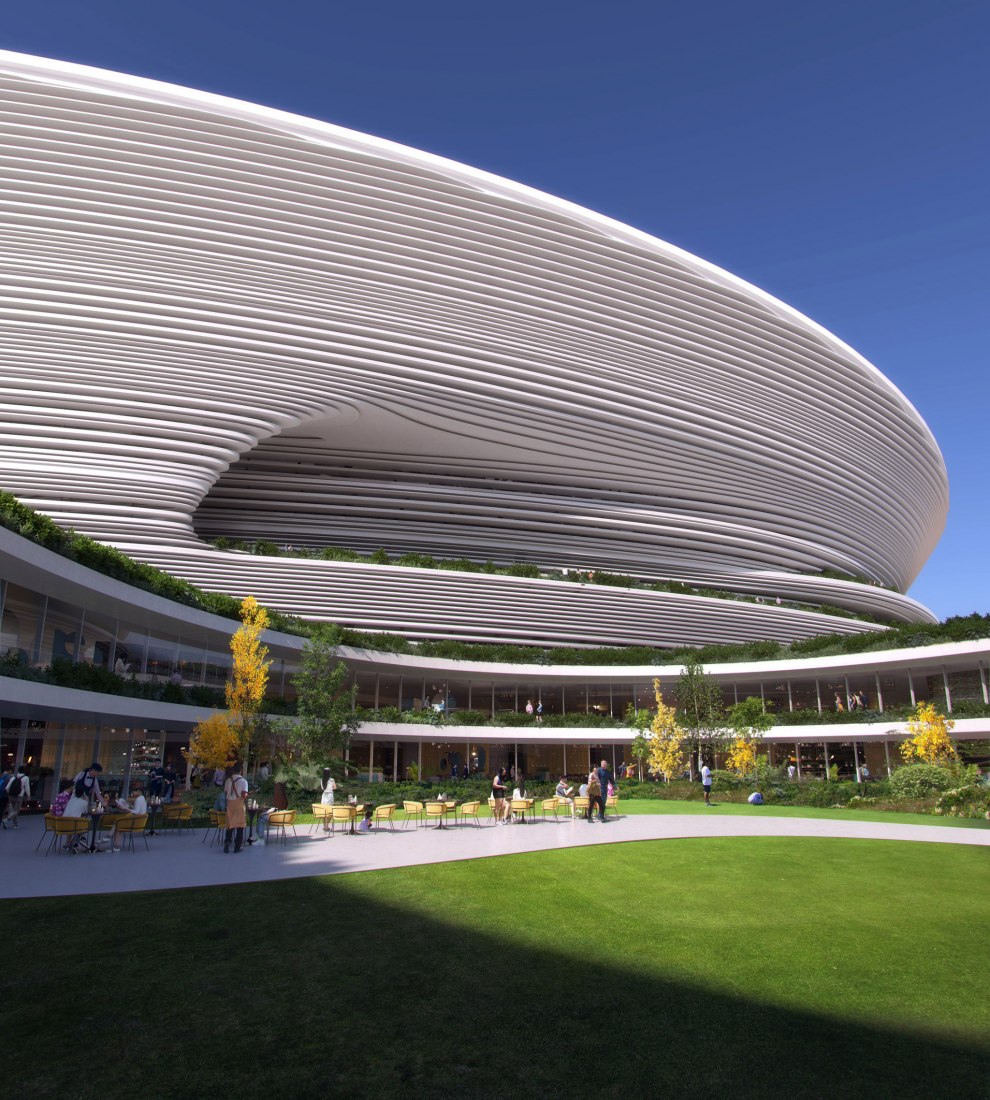 Nuevo Centro Deportivo Internacional de Hangzhou por Zaha Hadid Architects (ZHA). Visualización por Proloog