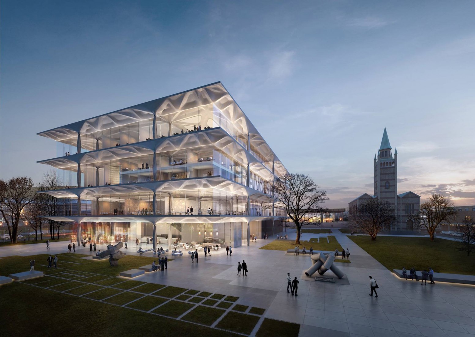 Propuesta presentada por ZHA a la ampliación del concurso de la Neue Nationalgalerie.