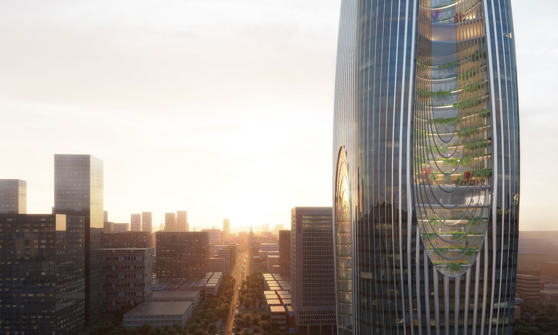 Daxia Tower by Zaha Hadid Architects. Rendering by Atchain.
