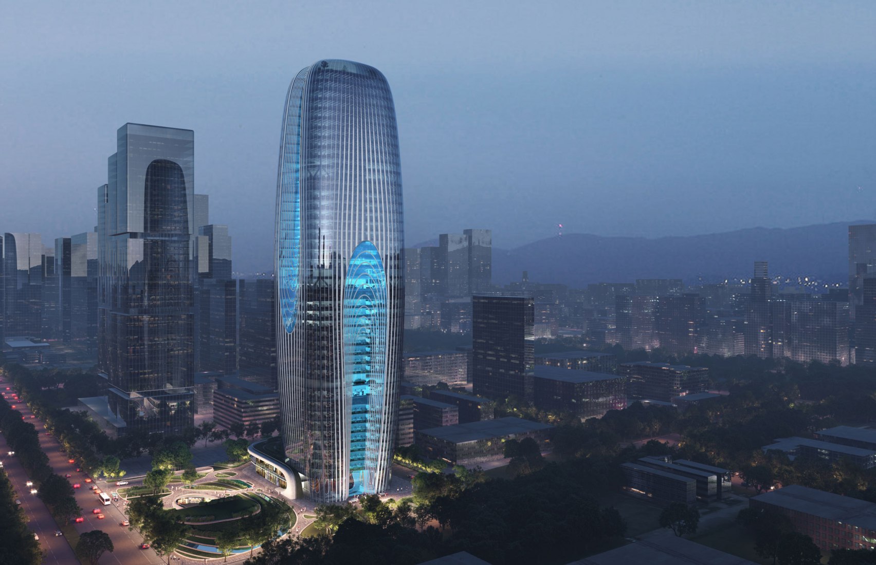 Daxia Tower by Zaha Hadid Architects. Rendering by Atchain.