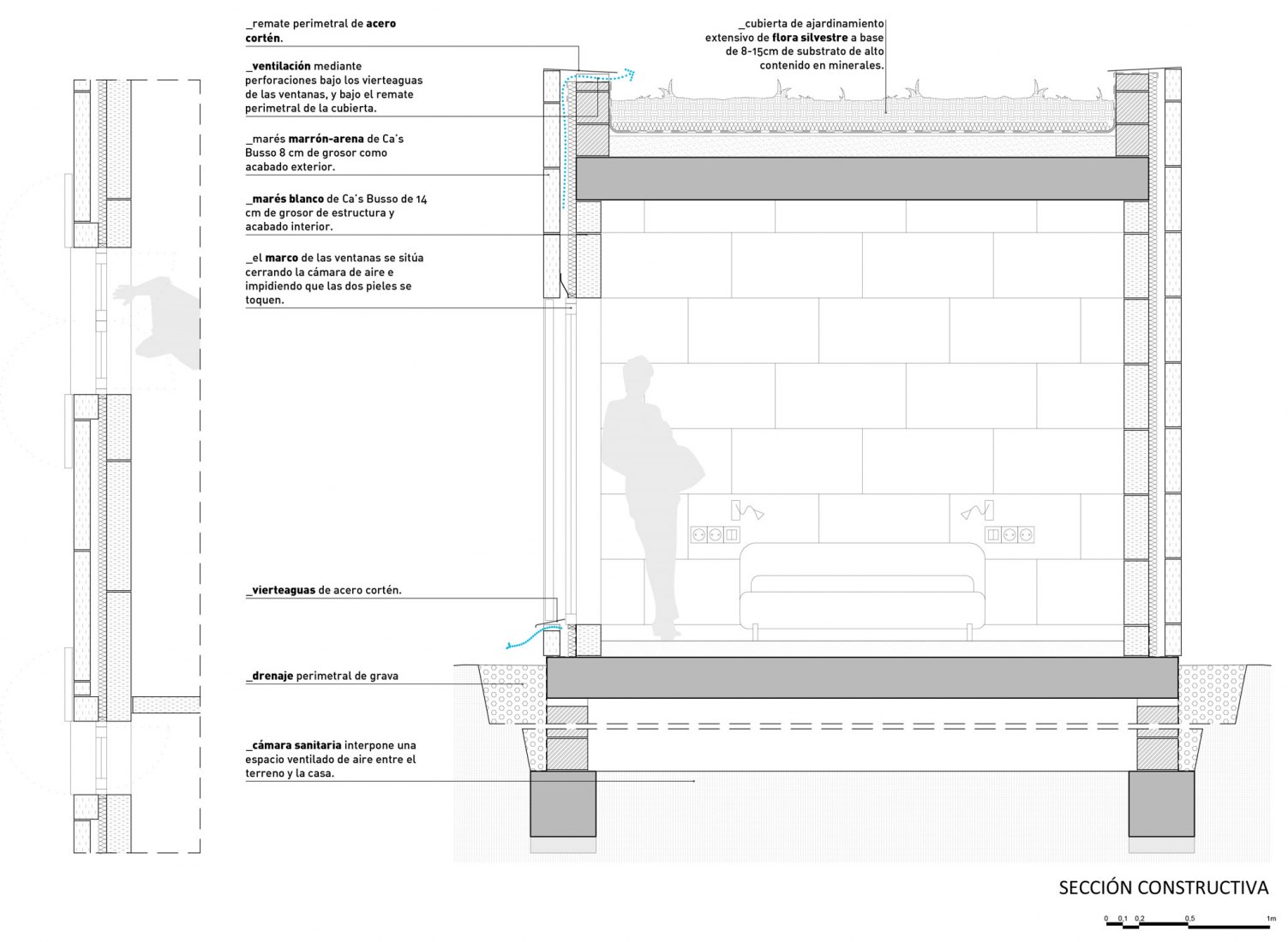 Sección constructiva. Casa es Carnatge por MIEL Arquitectos. Imagen cortesía de MIEL Arquitectos